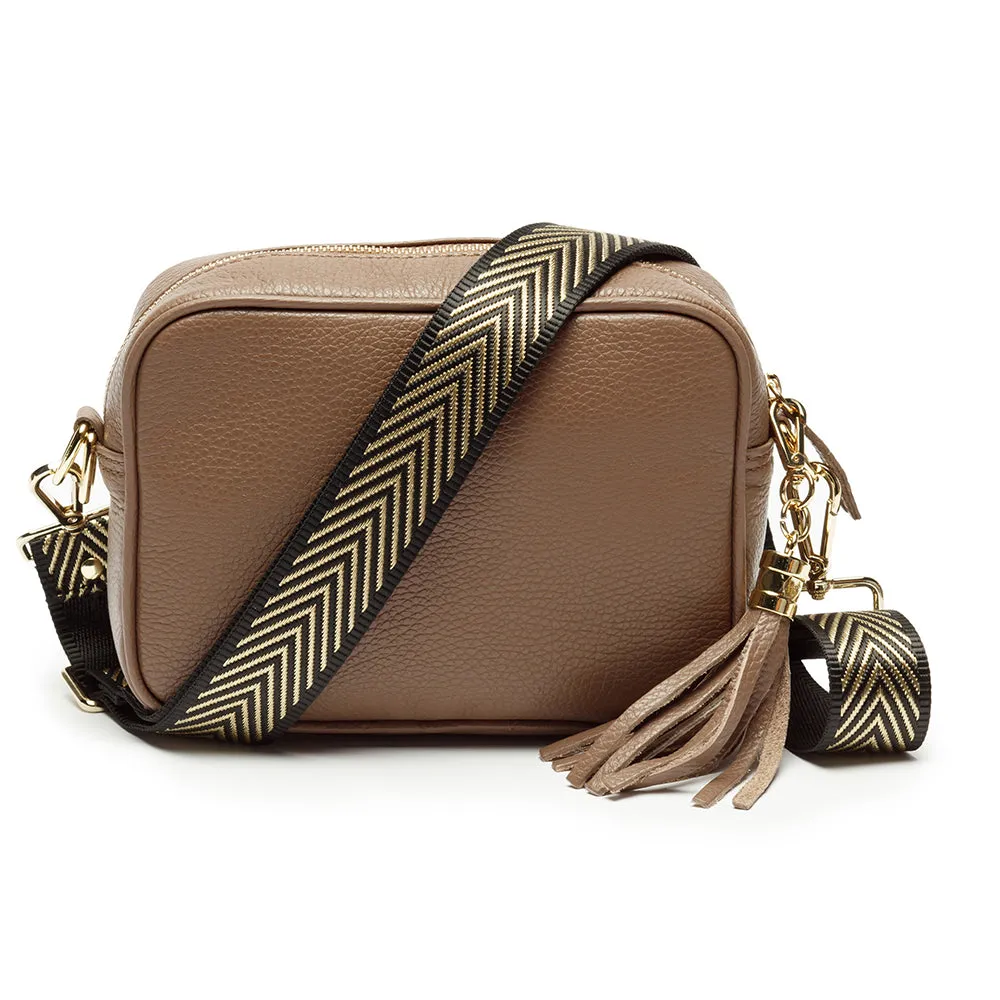 Personalised Elie Beaumont Cross Body Taupe Leather Bag with Choice of Strap
