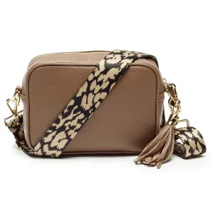 Personalised Elie Beaumont Cross Body Taupe Leather Bag with Choice of Strap