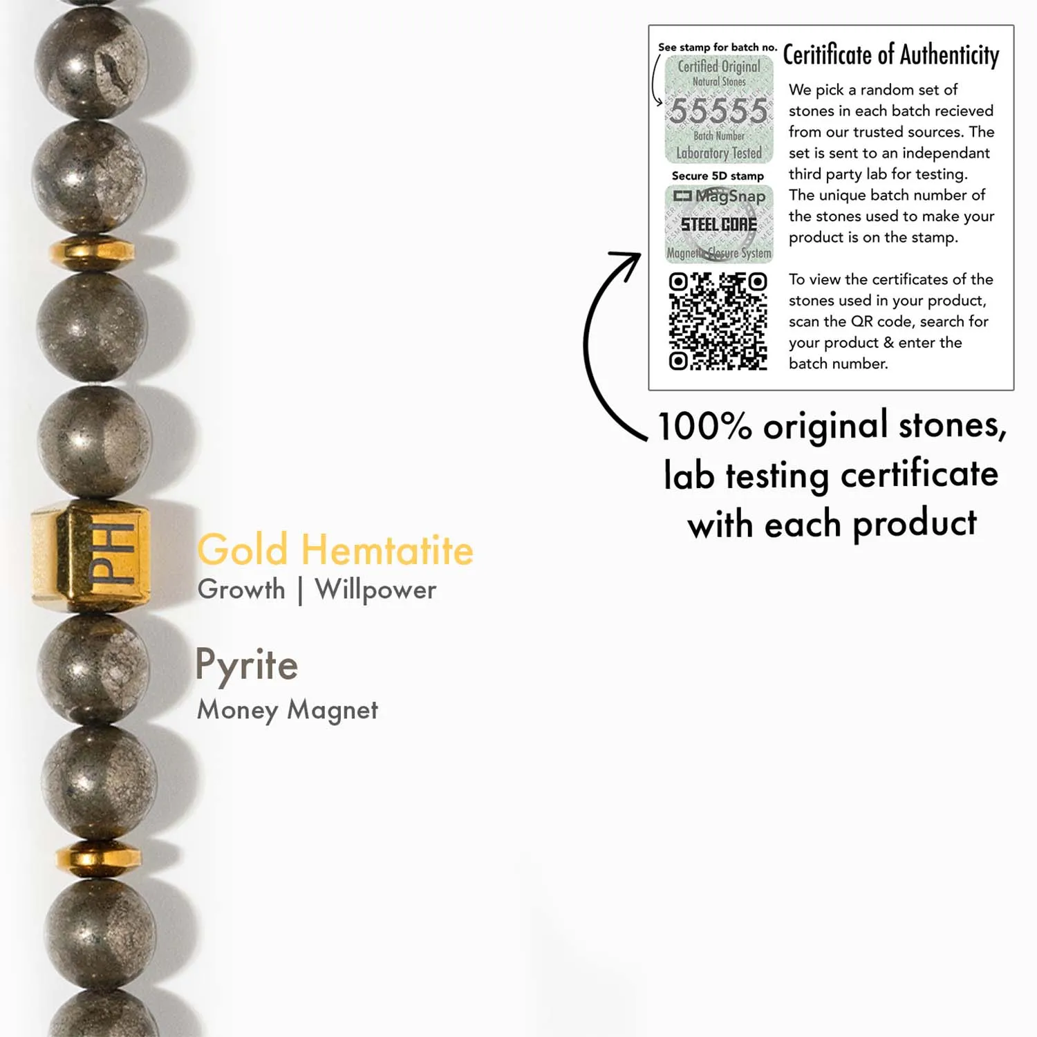Personalised Money Magnet Pyrite Natural Stone Bracelet With Magsnap2
