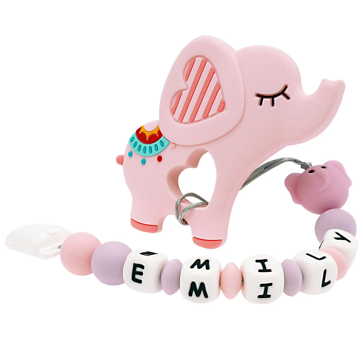 Personalized Pacifier Clip Teether Toys with Name - Circus Elephant