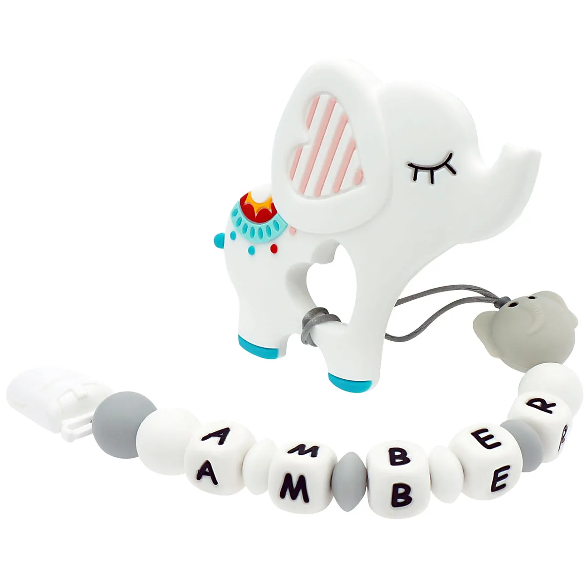 Personalized Pacifier Clip Teether Toys with Name - Circus Elephant