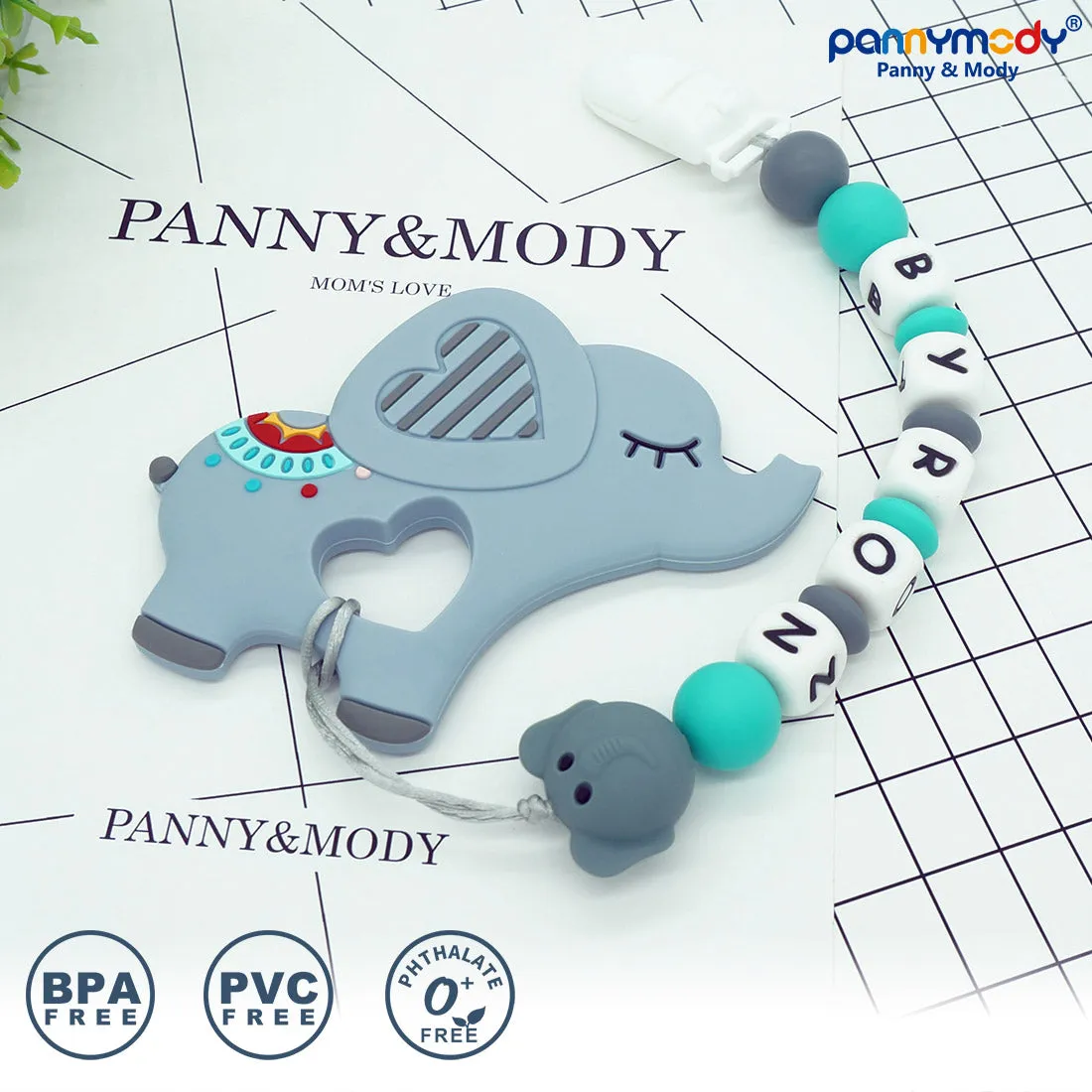 Personalized Pacifier Clip Teether Toys with Name - Circus Elephant