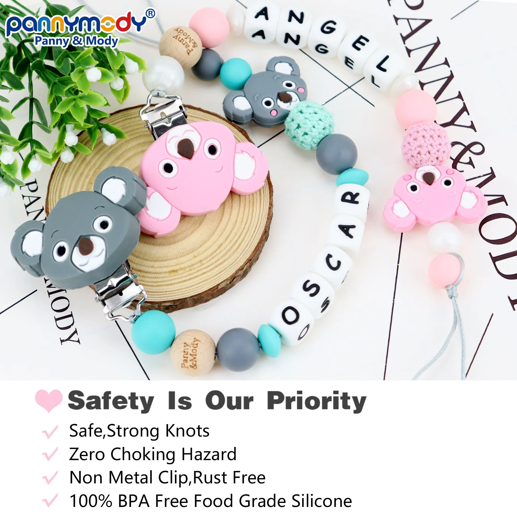 Personalized Pacifier Clip with Name - Koala