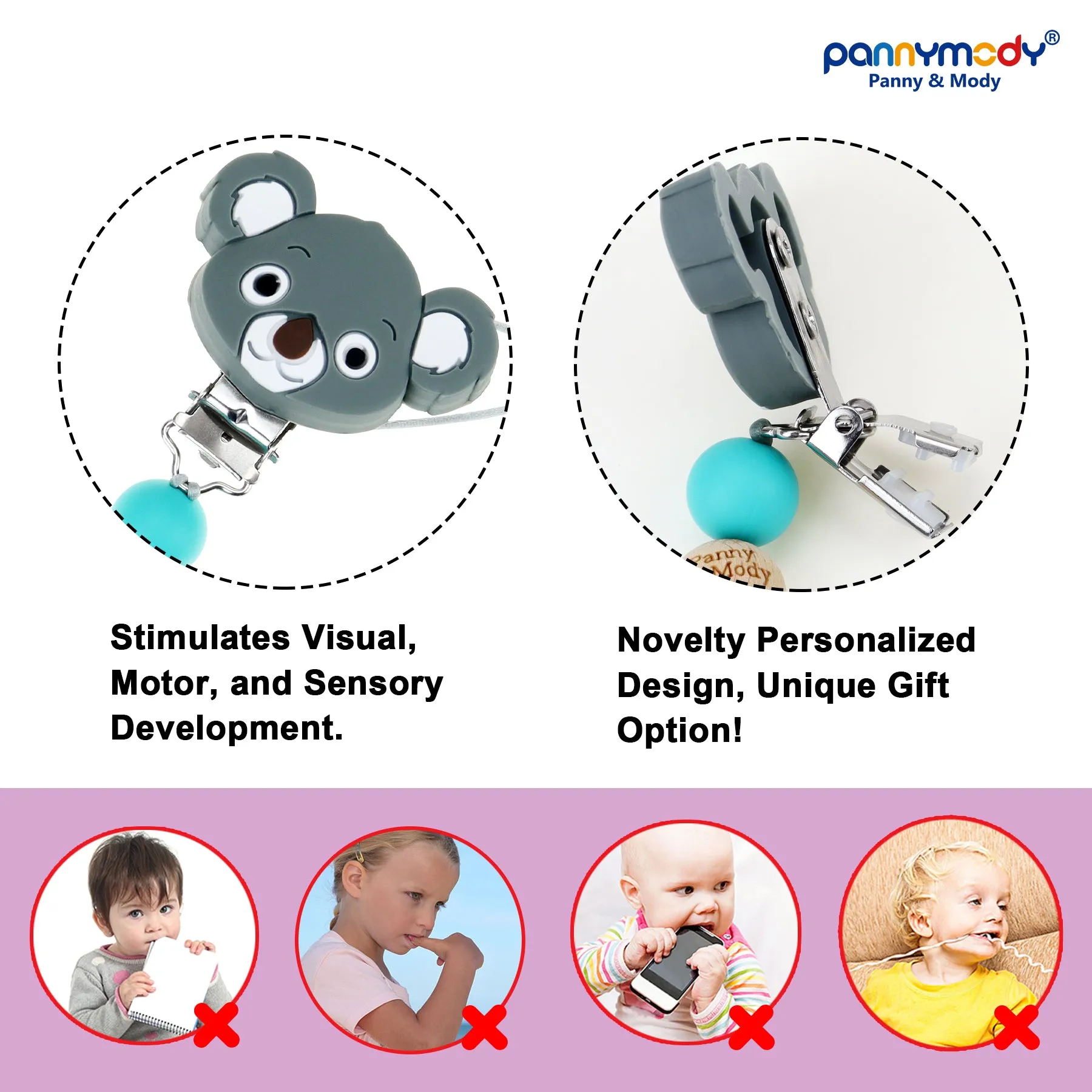 Personalized Pacifier Clip with Name - Koala