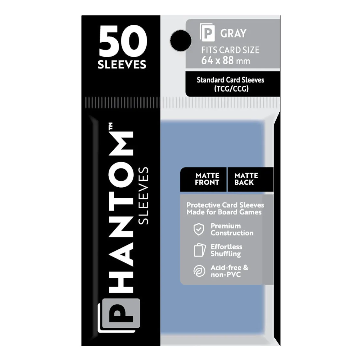 Phantom Sleeves: Gray Size (64mm x 88mm) - Matte/Matte (50)