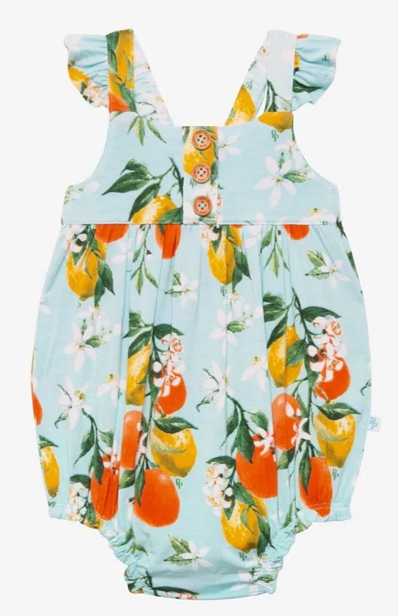 Posh Peanut Mirabella Henley Ruffled Capsleeve Bubble Romper