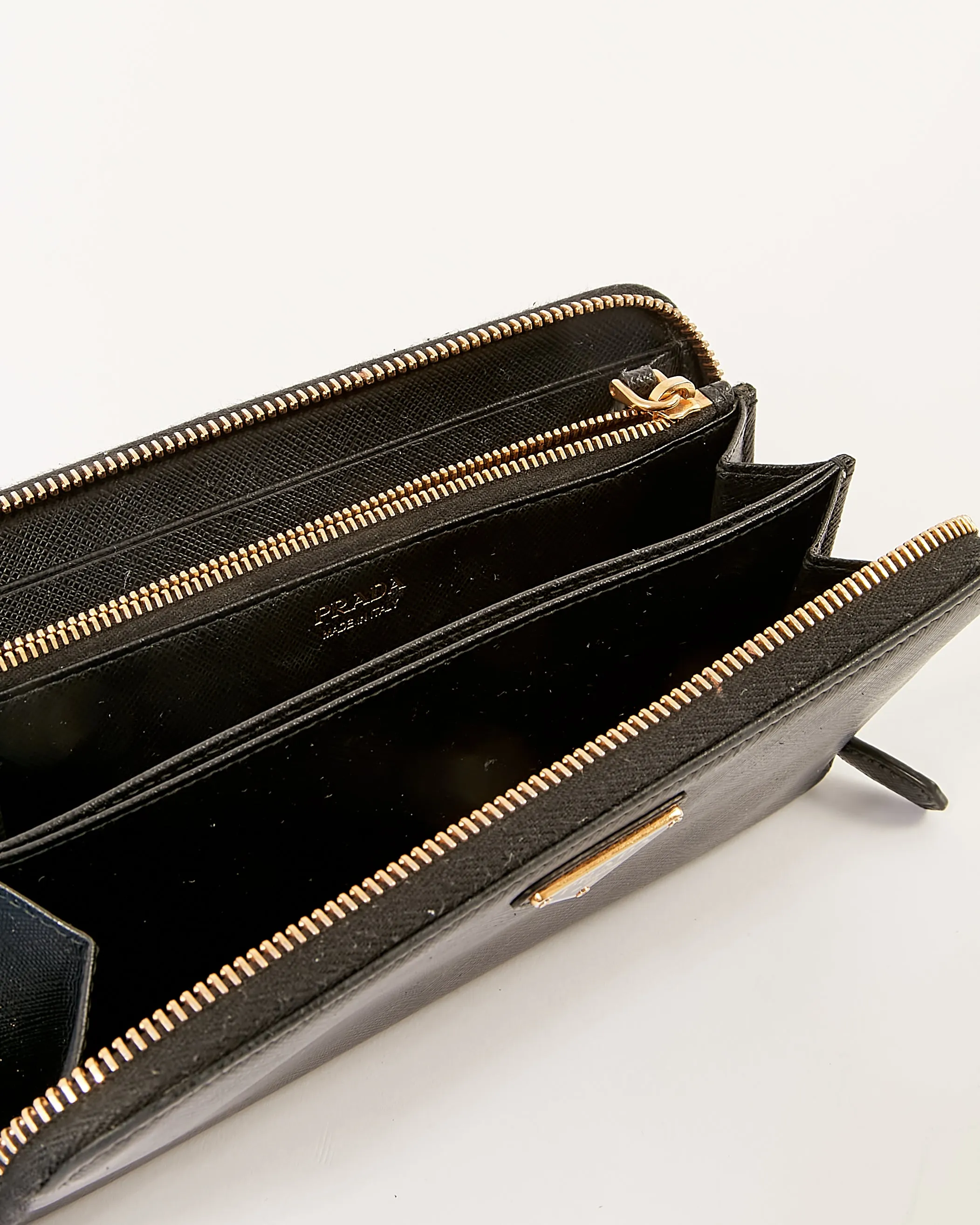 Prada Black Saffiano Leather Zippy Wallet