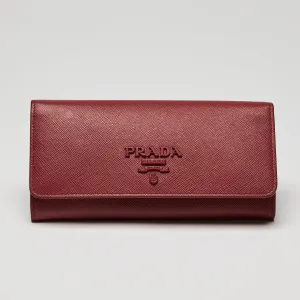Prada Red Saffiano Leather Full Flap Wallet