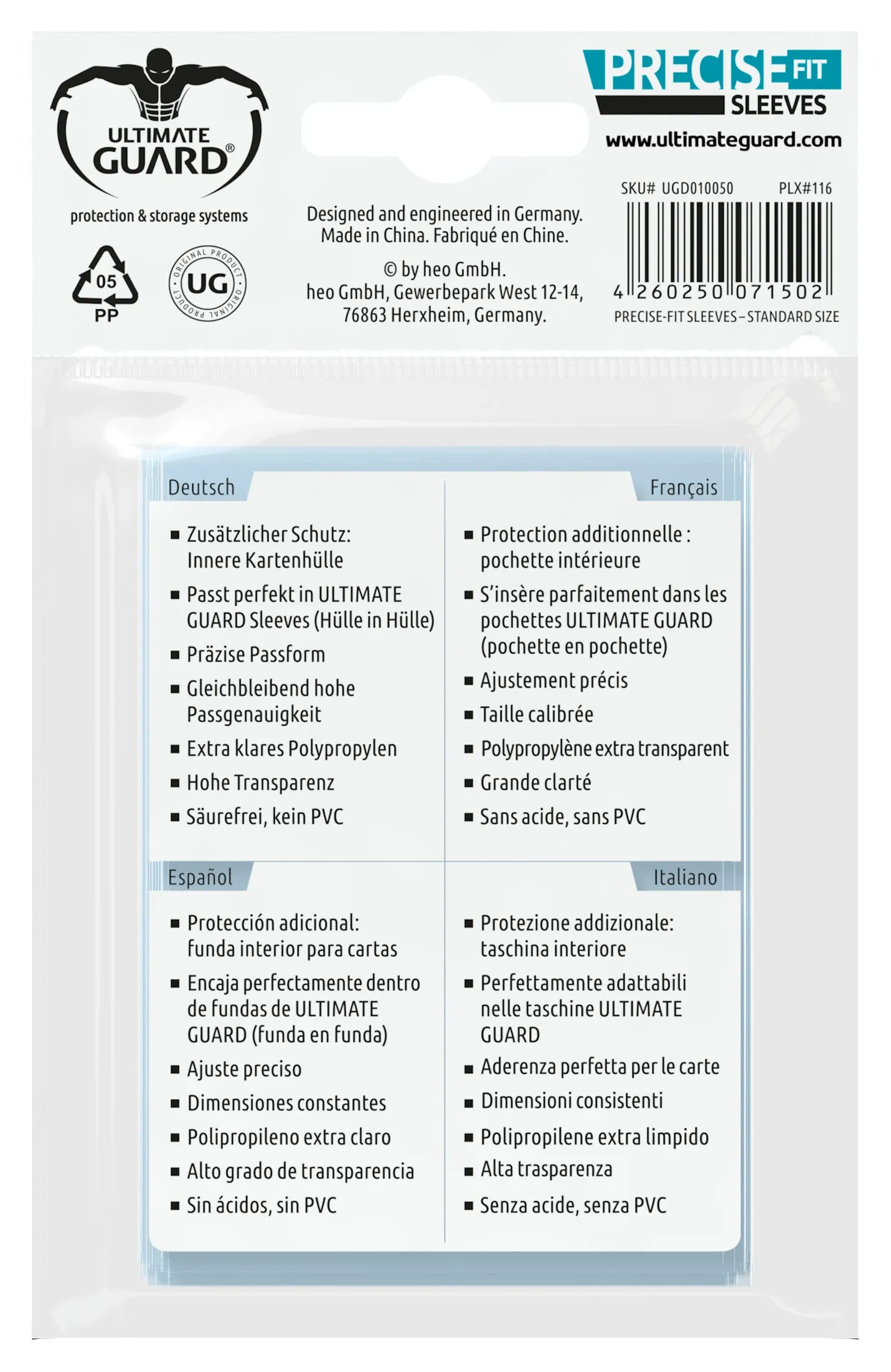 Precise-Fit Sleeves Standard Size Transparent (100)
