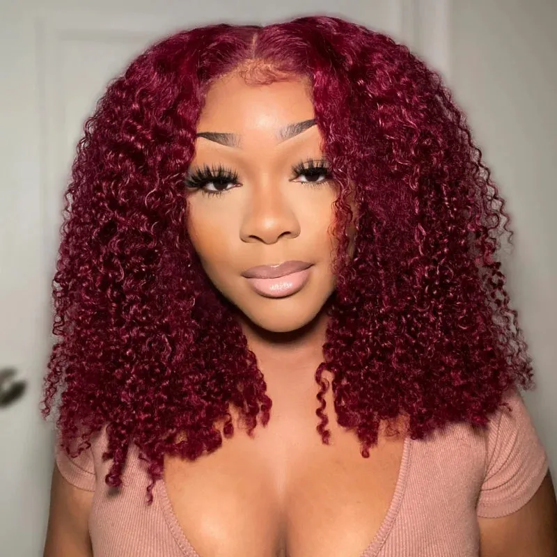 Precut Glueless Kinky Curly Lace Closure Ready To Wear Wig with Pre Plucked Hairline & Bleached Knots