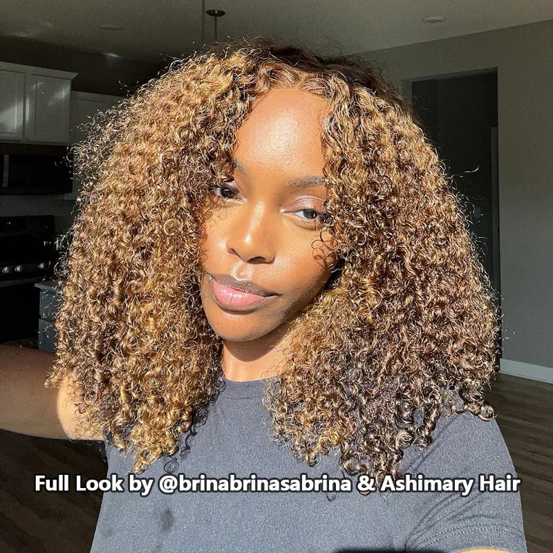 Precut Glueless Kinky Curly Lace Closure Ready To Wear Wig with Pre Plucked Hairline & Bleached Knots