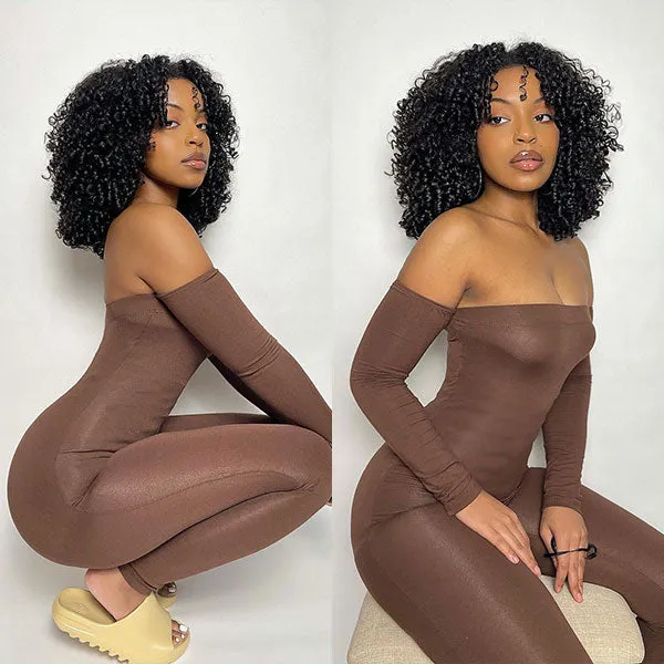 Precut Glueless Kinky Curly Lace Closure Ready To Wear Wig with Pre Plucked Hairline & Bleached Knots