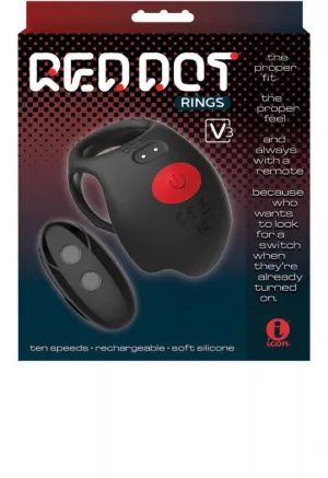 Red Dot Vibrating  Ring V3 With Remote - Black/red