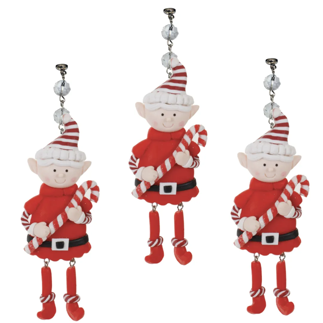 RED "CANDY CANE" ELF - (Set/1) or (Set/3) MAGNETIC CHANDELIER ORNAMENT