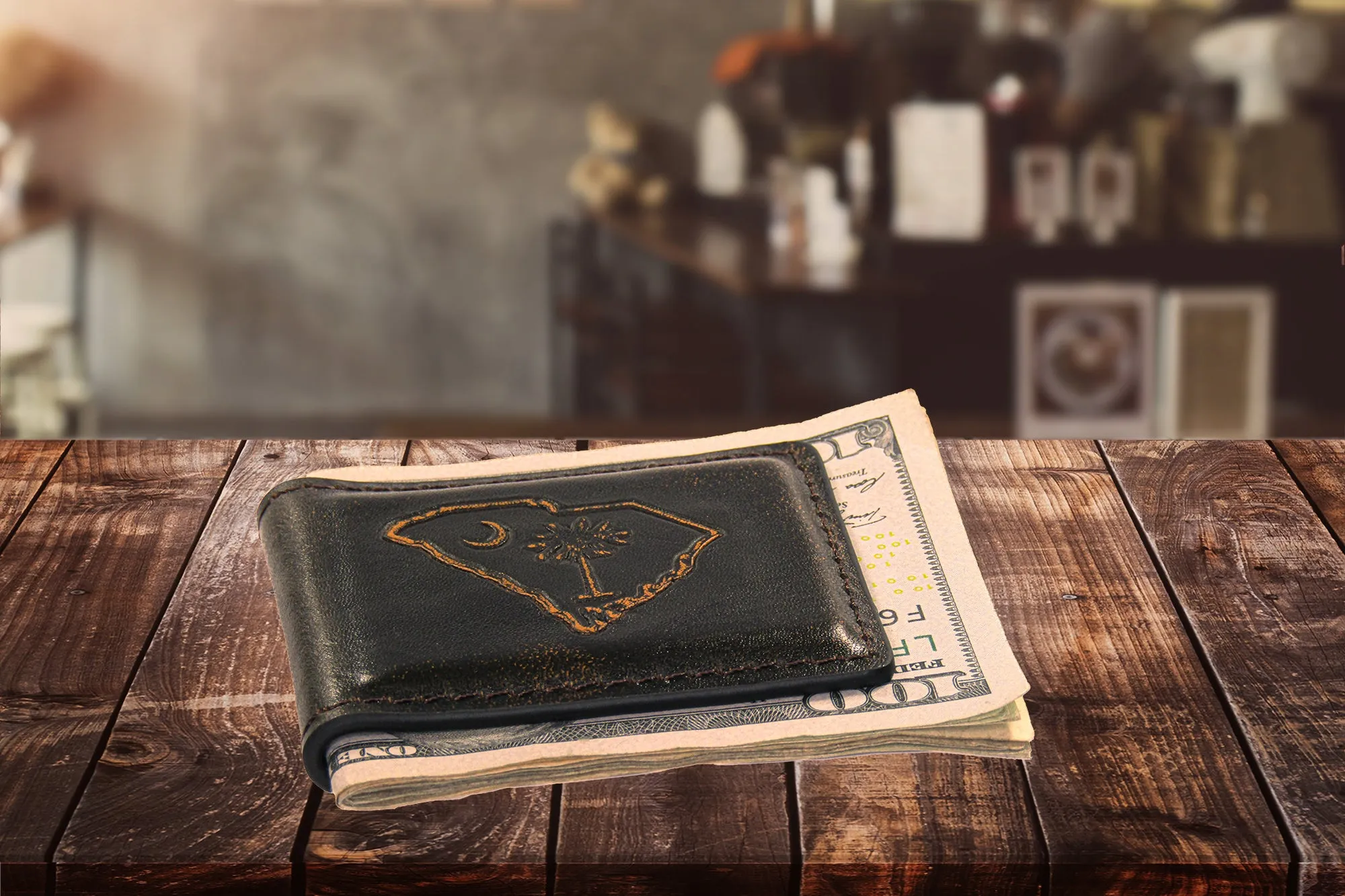 SC Palmetto Burnished Leather Money Clip
