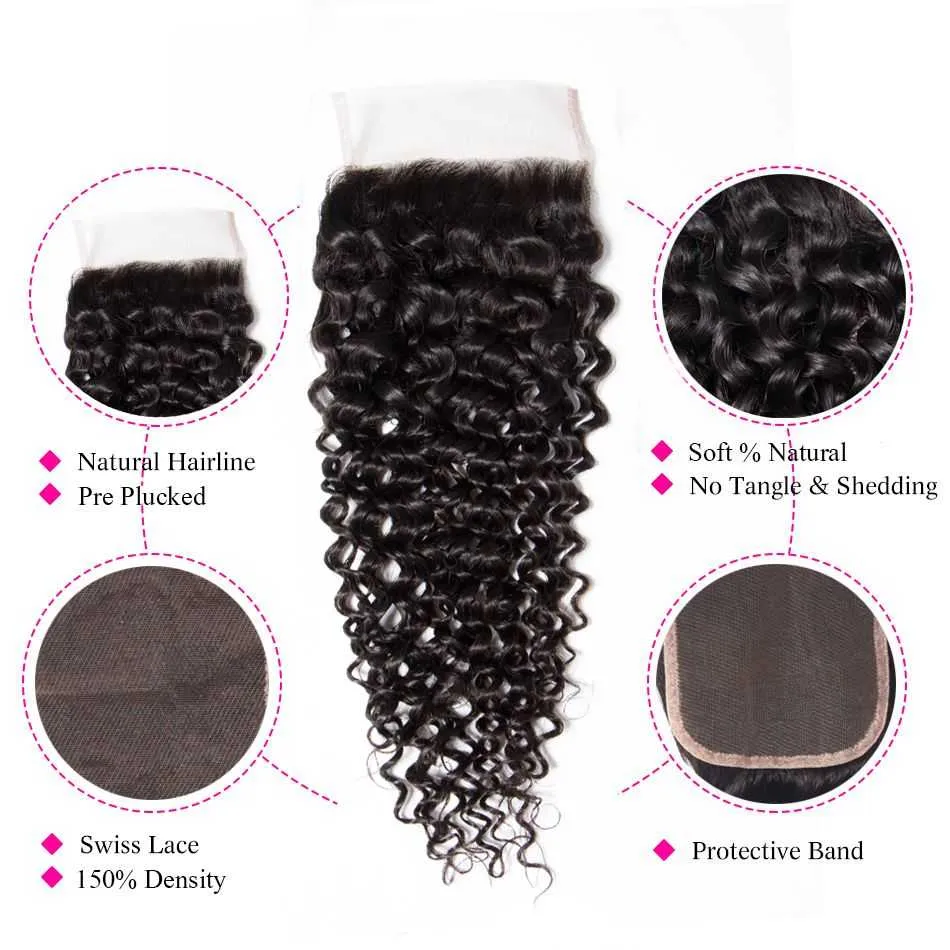 Sdamey Brazilian Curly Wave Human Hair 5X5 Lace Closure