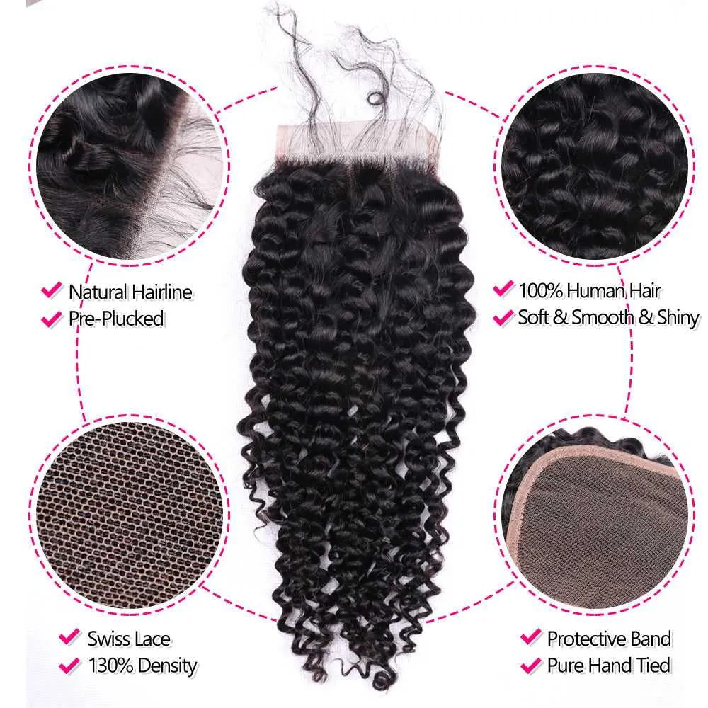 Sdamey Brazilian Curly Wave Human Hair 6X6 Lace Closure