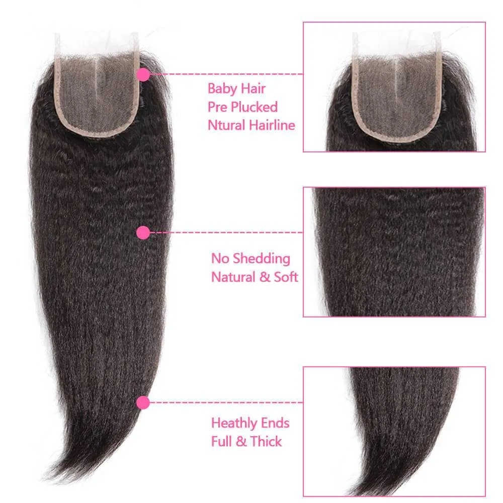 Sdamey Brazilian Kinky Straight Human Hair 5X5 Lace Closure
