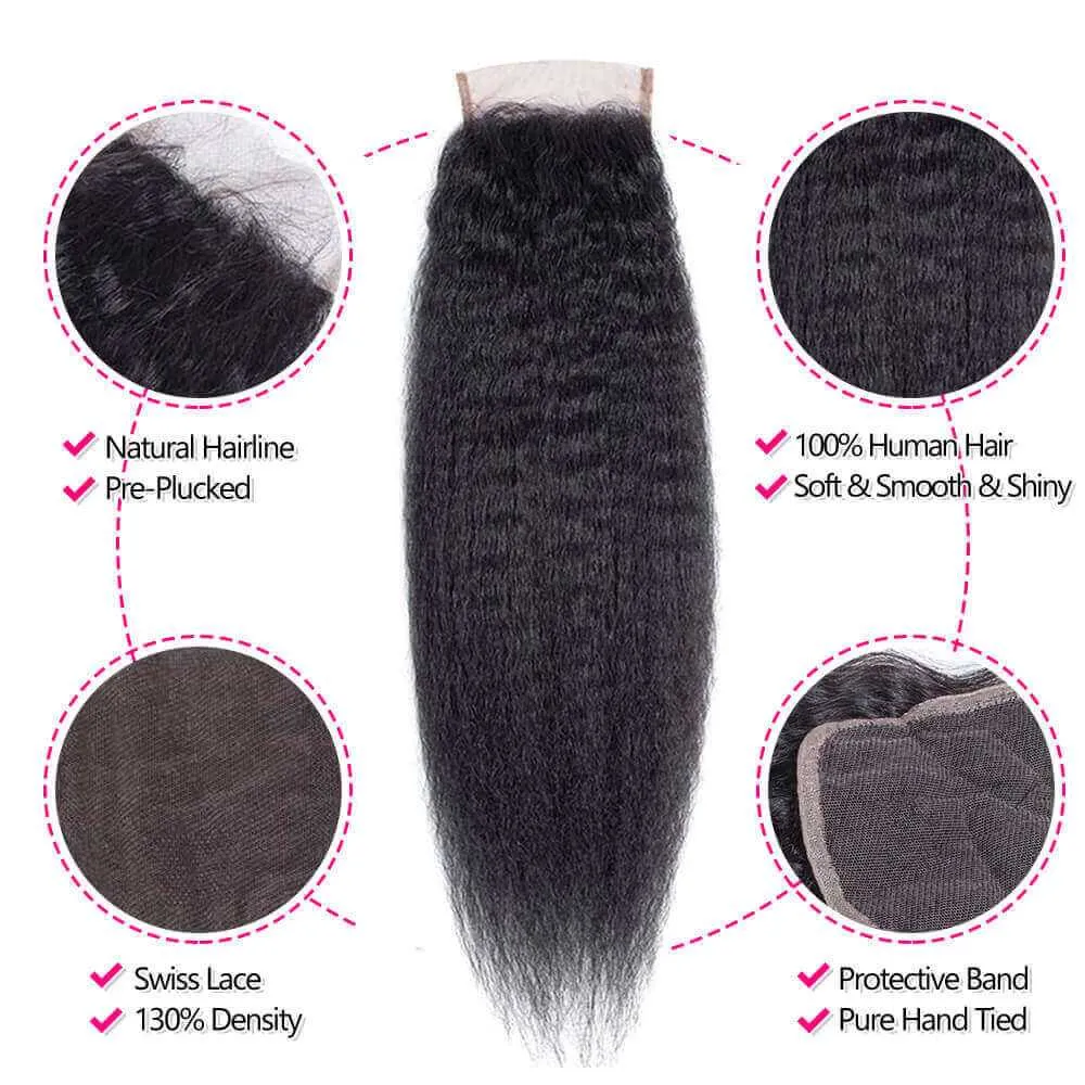 Sdamey Brazilian Kinky Straight Human Hair 5X5 Lace Closure