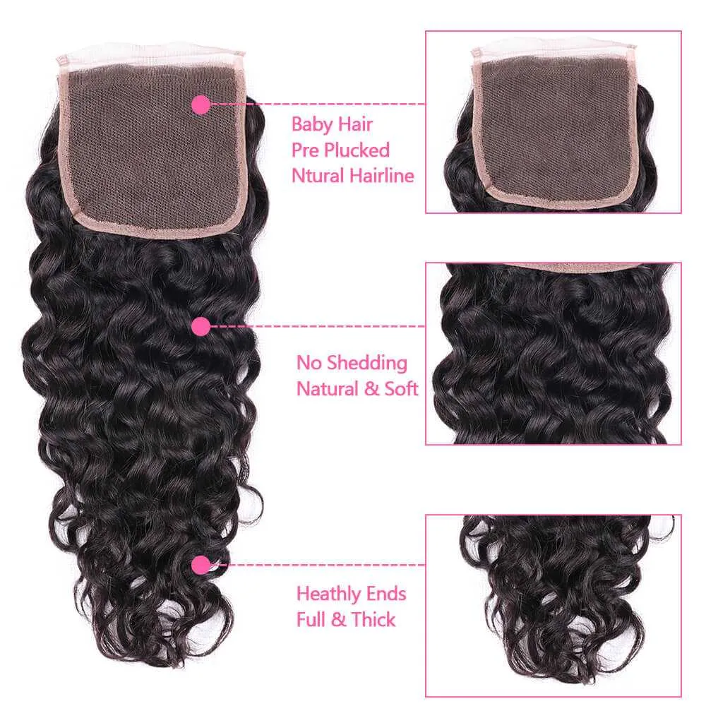 Sdamey Brazilian Water Wave Human Hair 6X6 Lace Closure