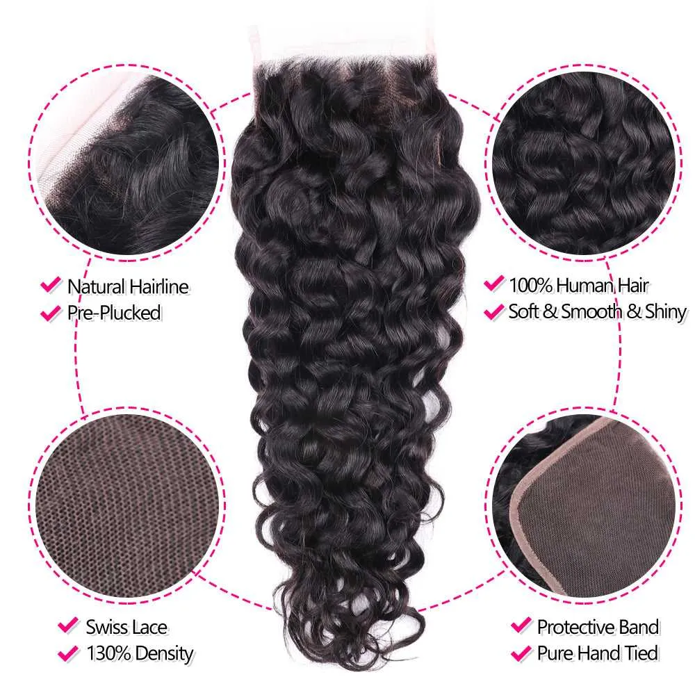 Sdamey Brazilian Water Wave Human Hair 6X6 Lace Closure