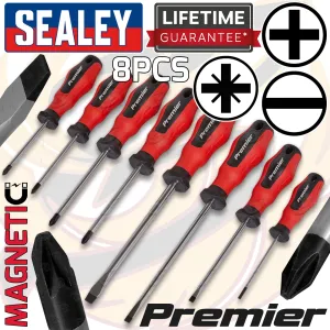 SEALEY 8PCS MAGNETIC SCREWDRIVERS ( SLOTTED - PHILLIPS - POZIDRIVE )
