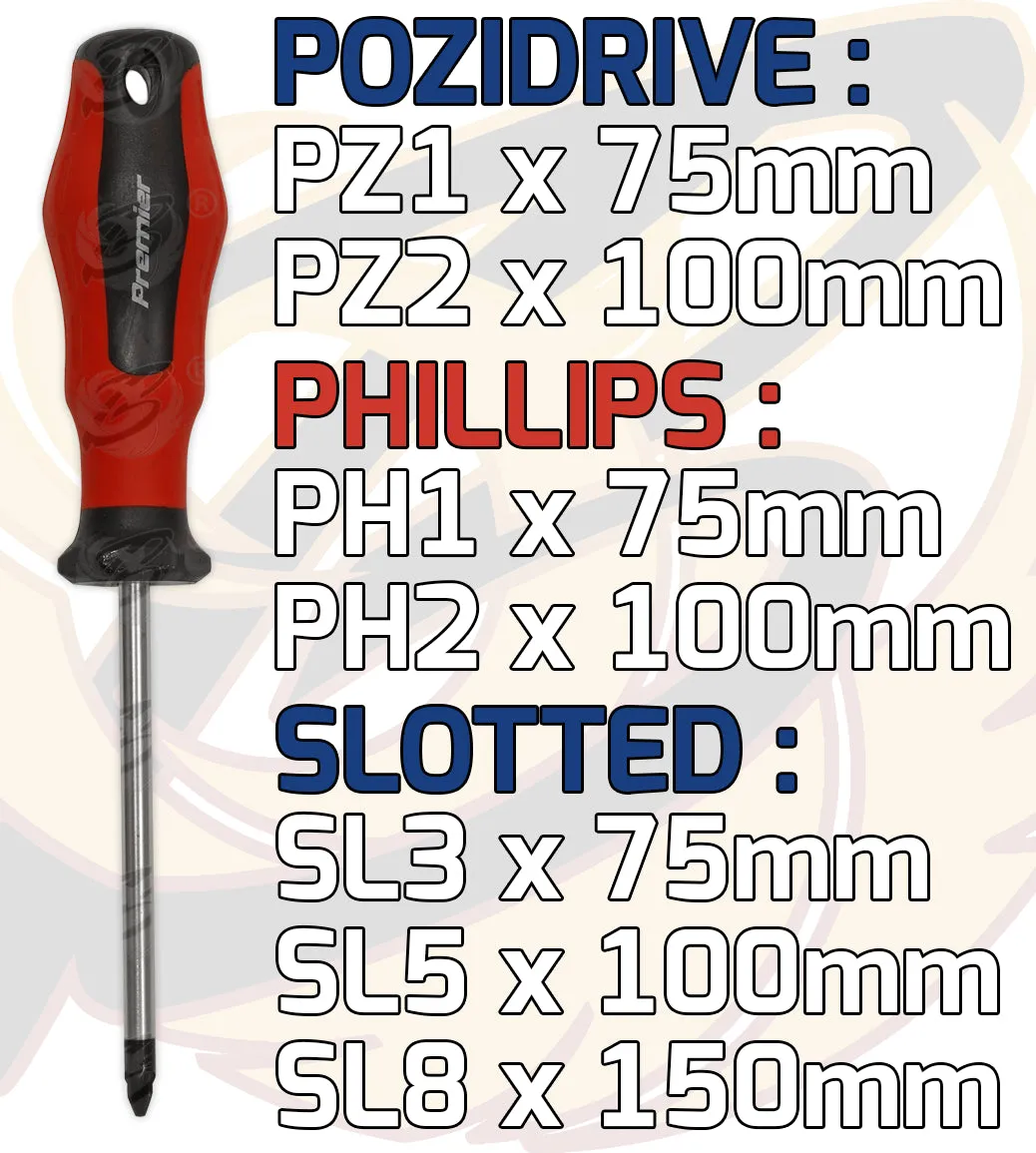 SEALEY 8PCS MAGNETIC SCREWDRIVERS ( SLOTTED - PHILLIPS - POZIDRIVE )