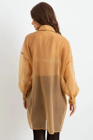 Sheer Mesh Button-Up Long Sleeve Shirt