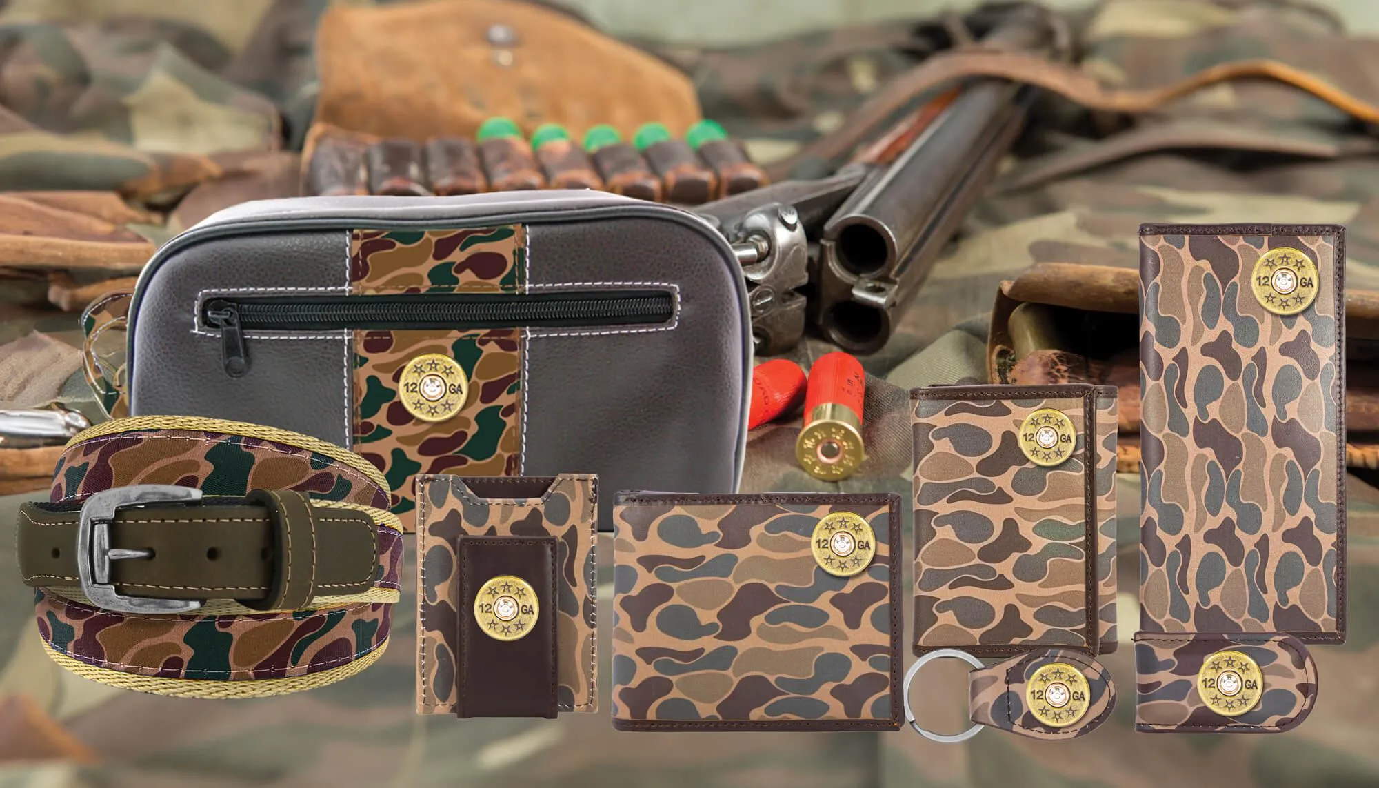 Shotshell Men's Magnetic Front Pocket Old School Camo Leather Wallet.
