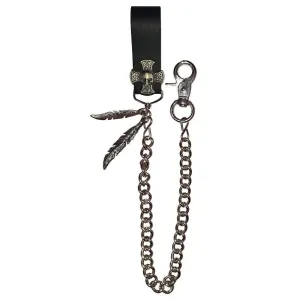 Skull on Iron Cros Leather Wallet Chain - Biker Motorcycle Wallet Chain Acessory