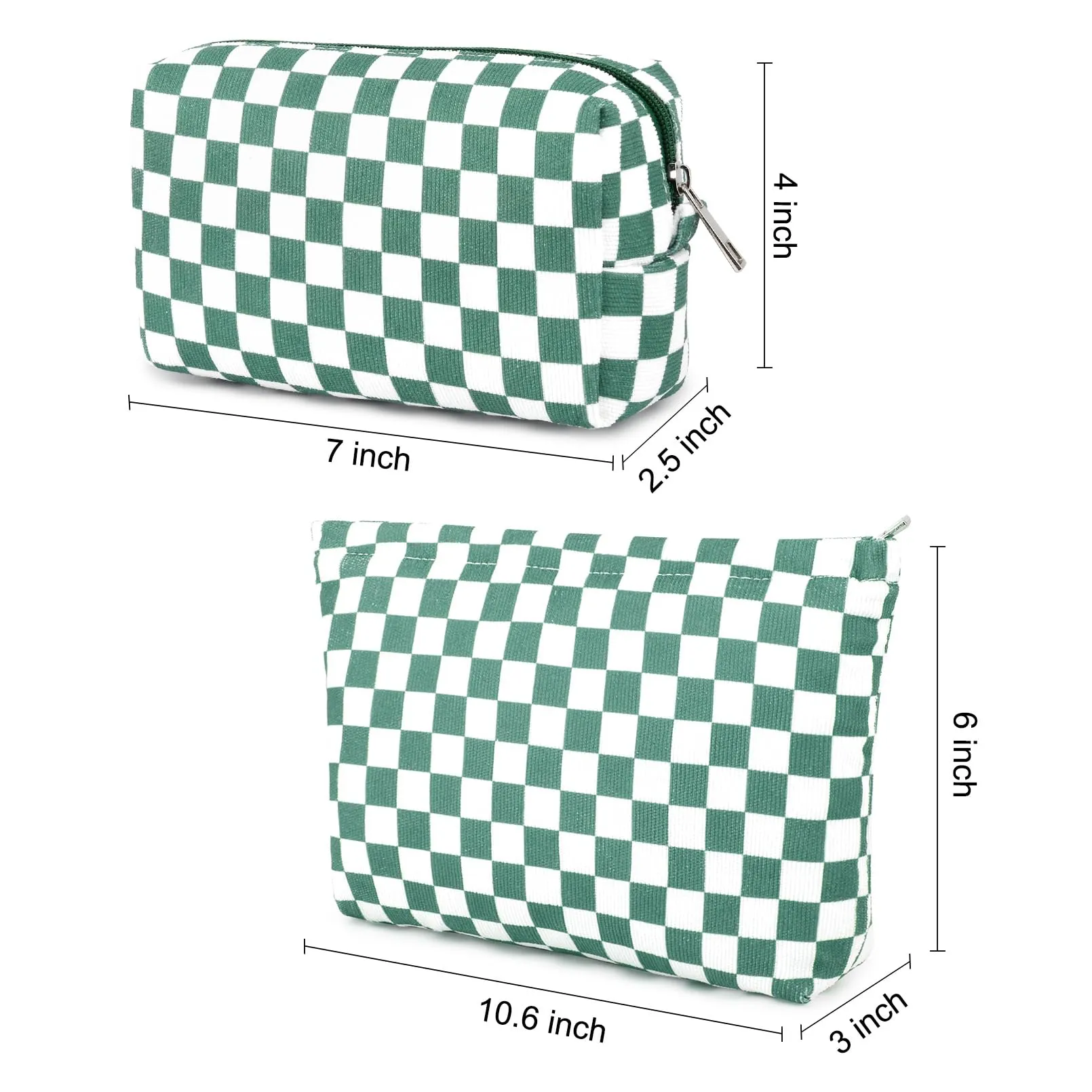 SOIDRAM 2 Pcs Checkered Makeup Bag Large Cosmetic Bag Toiletry Bag Makeup Pouch Travel Bag Organizer Cute Makeup Brushes Aesthetic Accessories Storage Bag for Women Olive Green