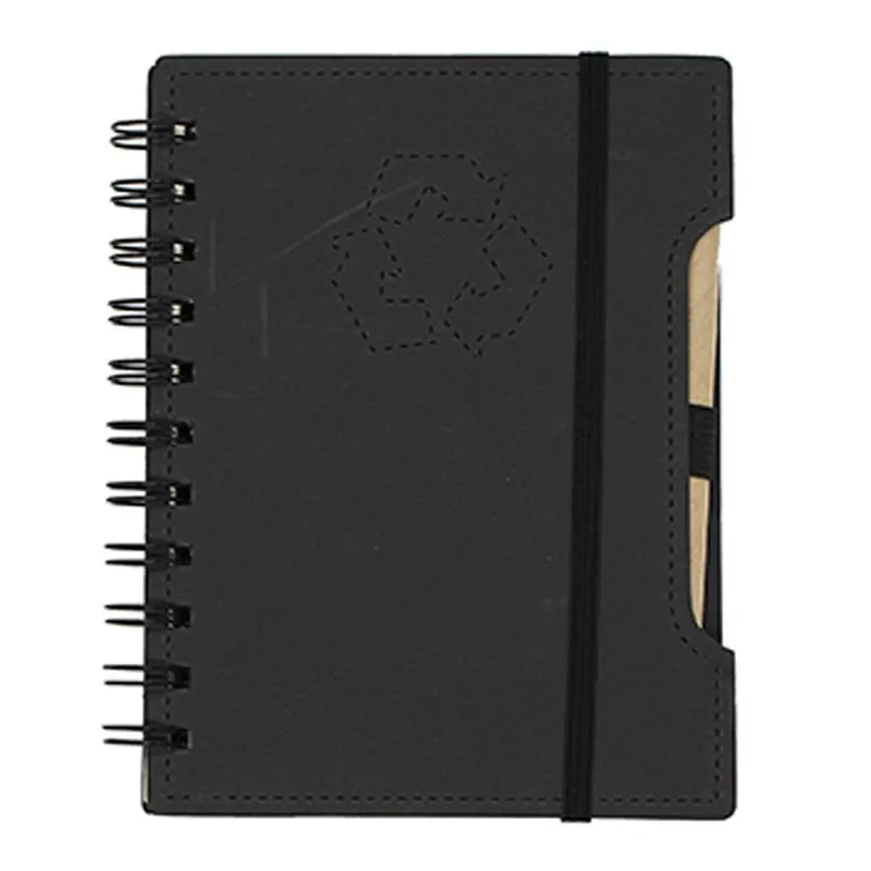Spiral-bound Recycle Notebook with Pen and Elastic Band