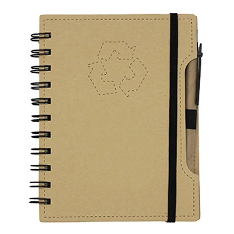Spiral-bound Recycle Notebook with Pen and Elastic Band