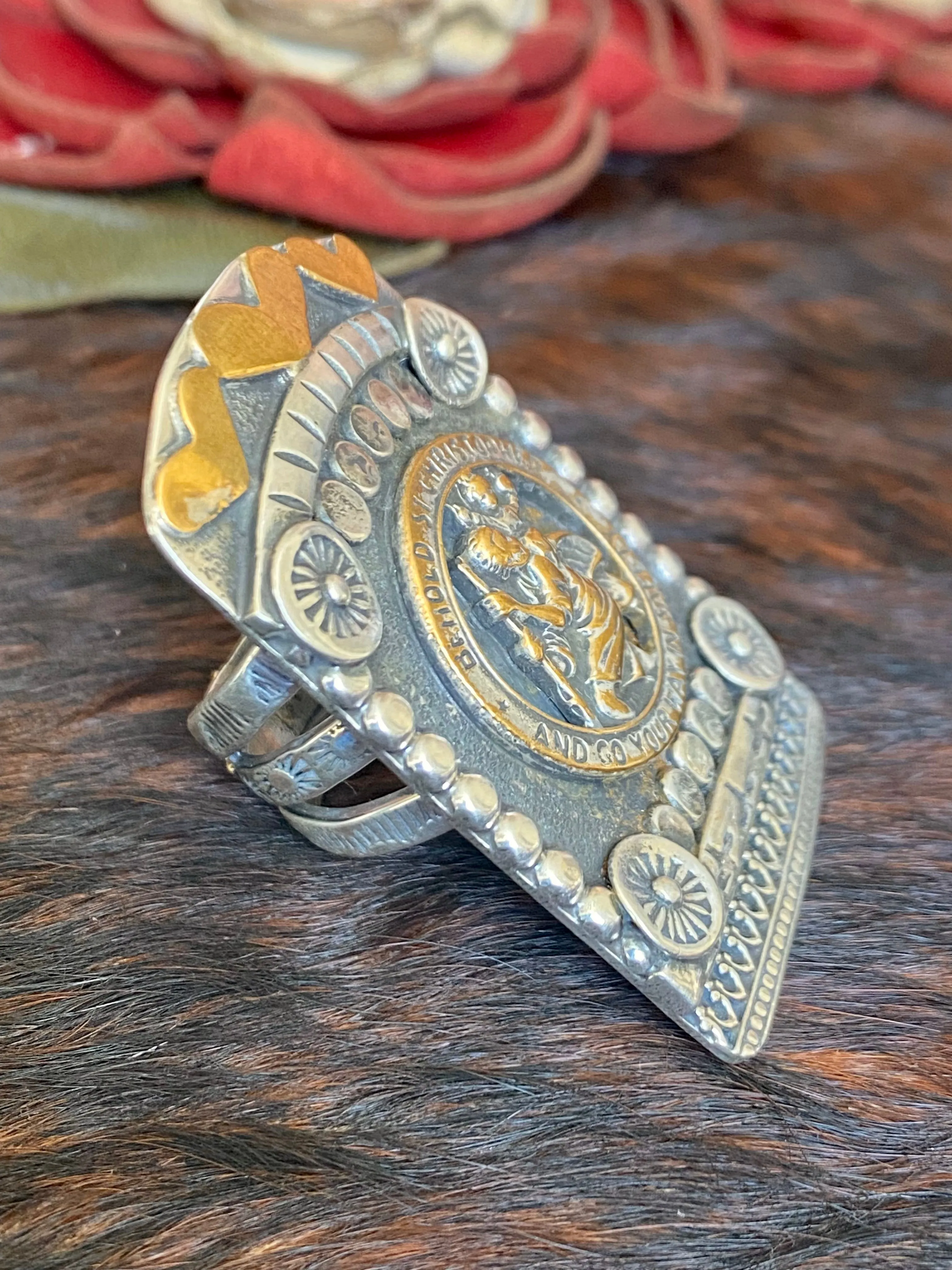 St. Christopher Sterling Shield Ring - Size 8.5