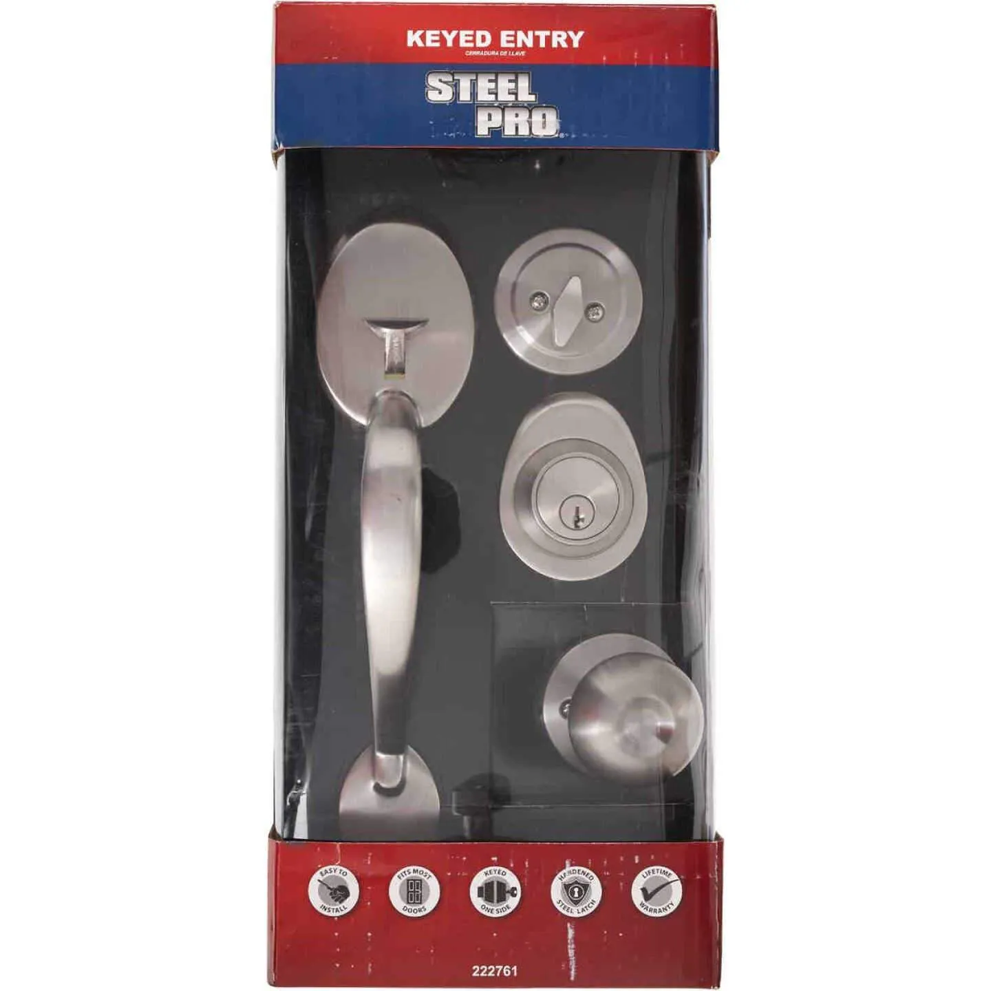 STEEL PRO ENTRY DOOR HANDLESET WITH HALF ROUND INTERIOR KNOB