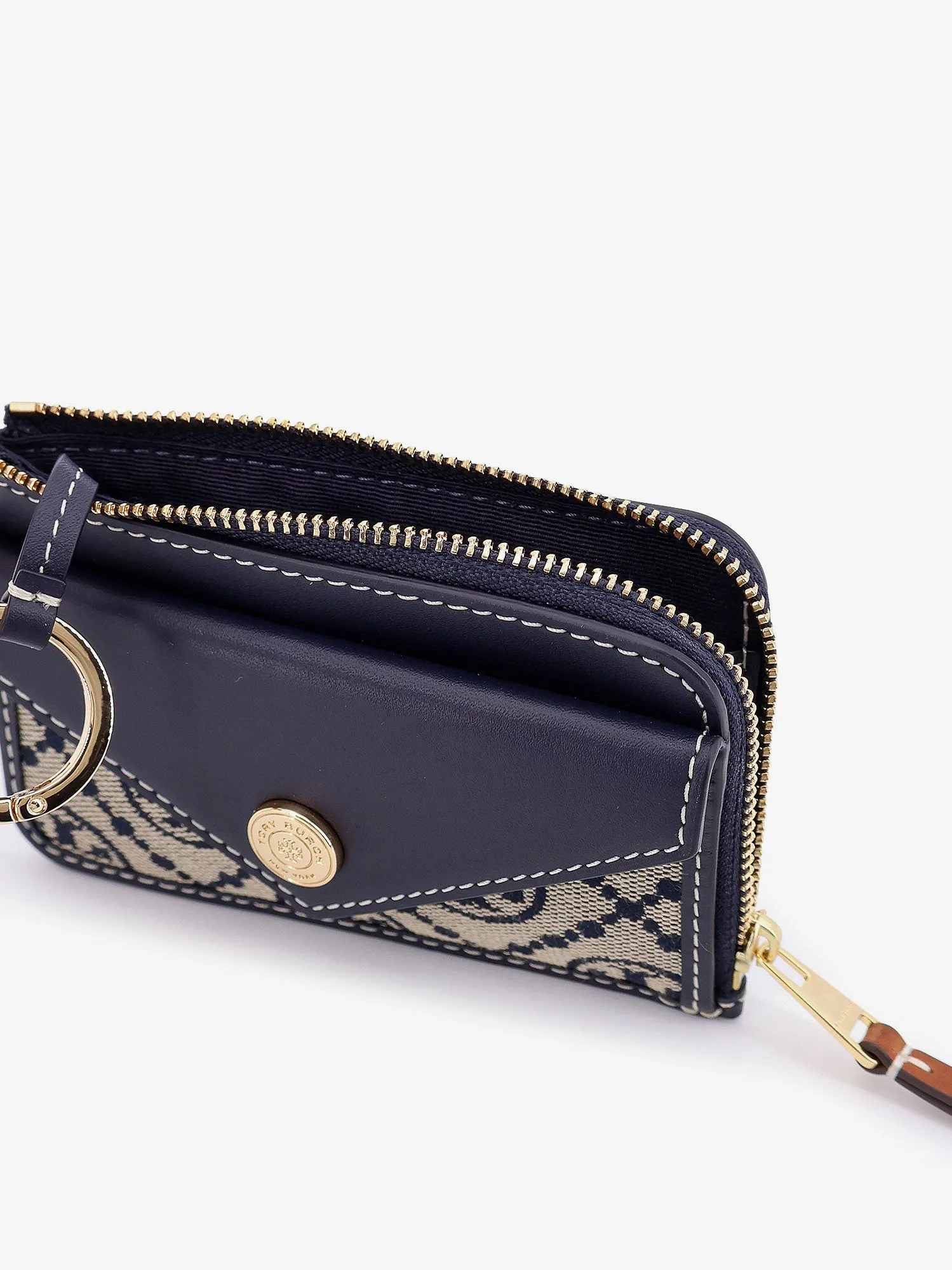 Tory Burch Leather And T Monogram Fabric Wallet