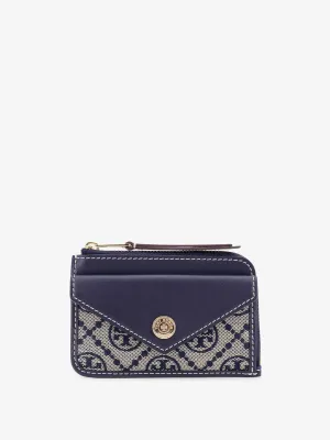 Tory Burch Leather And T Monogram Fabric Wallet