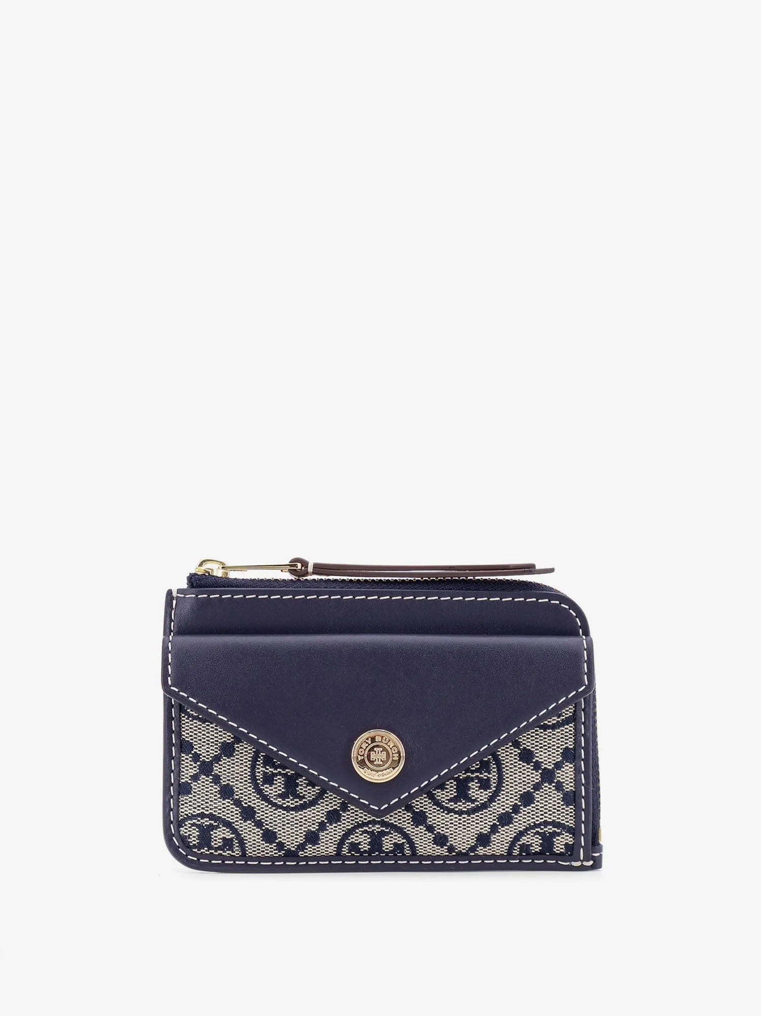 Tory Burch Leather And T Monogram Fabric Wallet