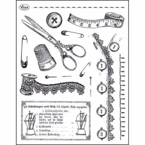 Transparent Silicone Stamp 18cm x 14cm Re-usable - Vintage Sewing