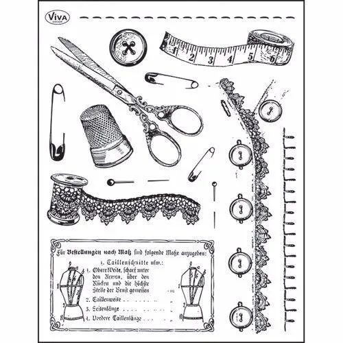 Transparent Silicone Stamp 18cm x 14cm Re-usable - Vintage Sewing