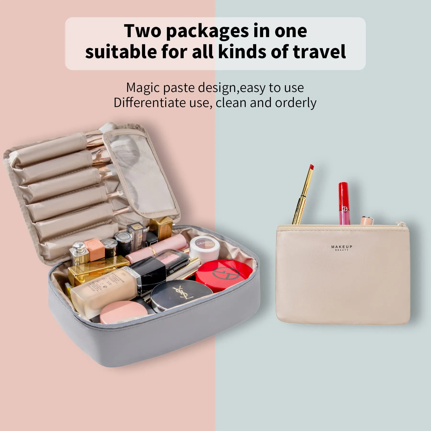 Travel Makeup Bag Cosmetic Bag Makeup Bag Toiletry bag for women and men (Grey)