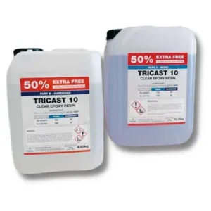 Tricel TriCast 10 Crystal Clear Epoxy Resin - 10kg Kit   50% Extra Free (15kg)