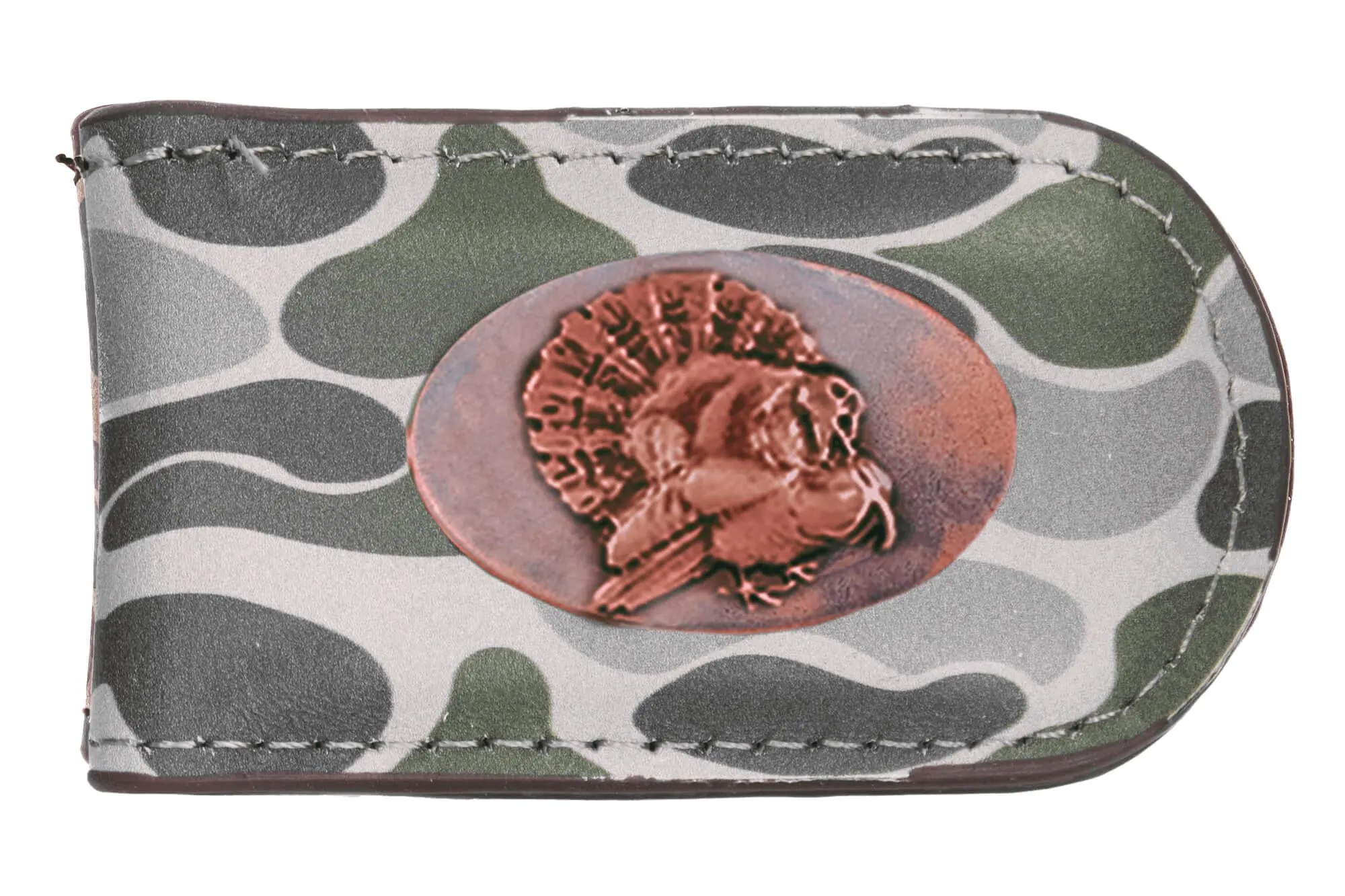 Turkey Men's Old School Camo Leather Money Clip.