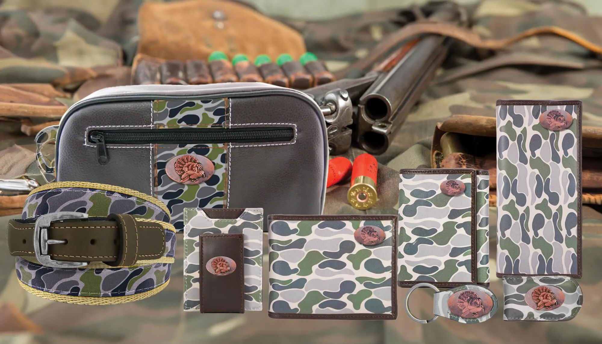 Turkey Men's Old School Camo Leather Money Clip.