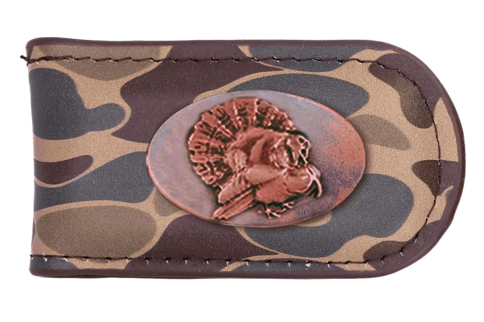 Turkey Men's Old School Camo Leather Money Clip.