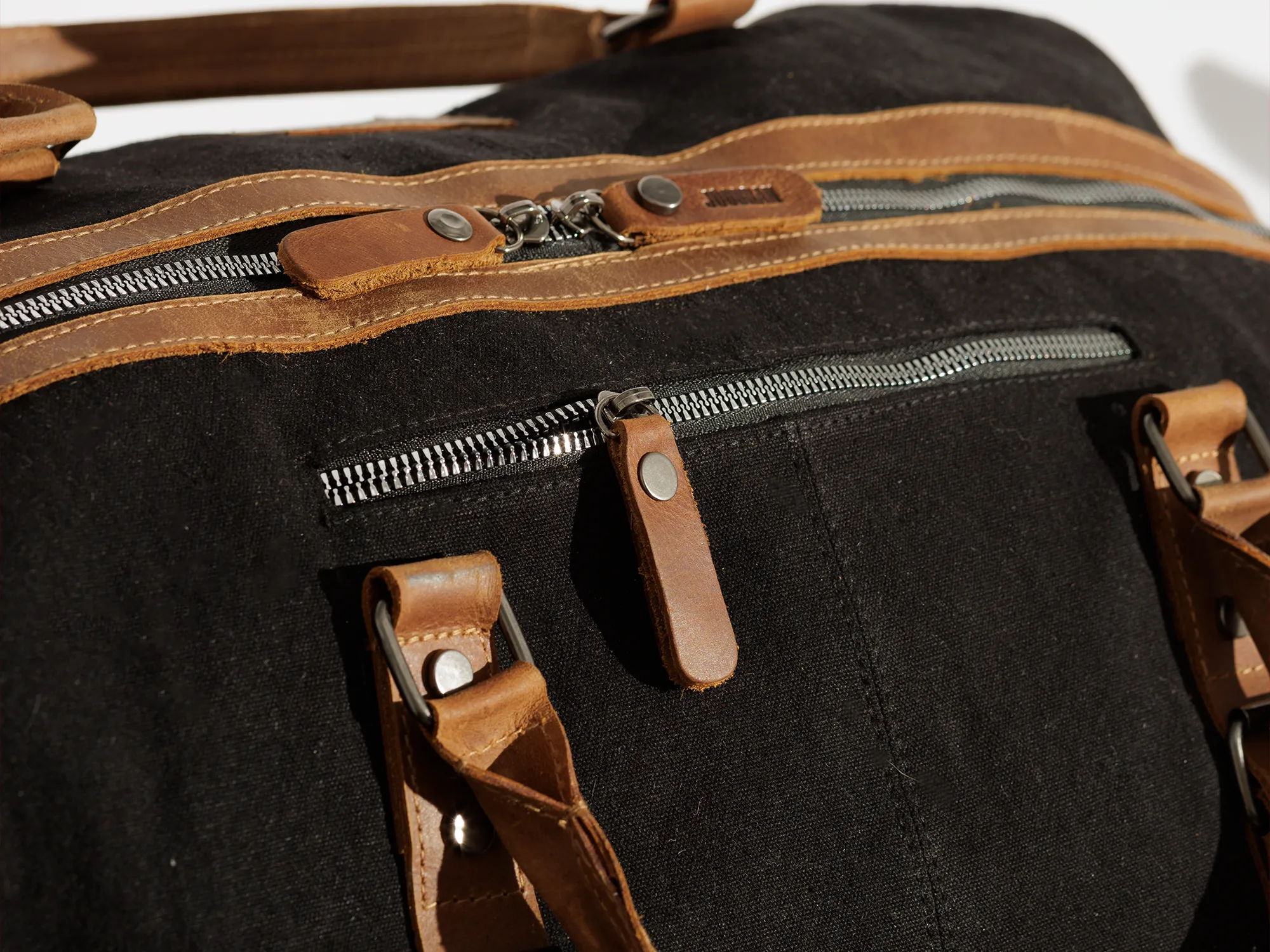 Vintage Travel Bag ''100% Cotton canvas & Cow leather''– Black