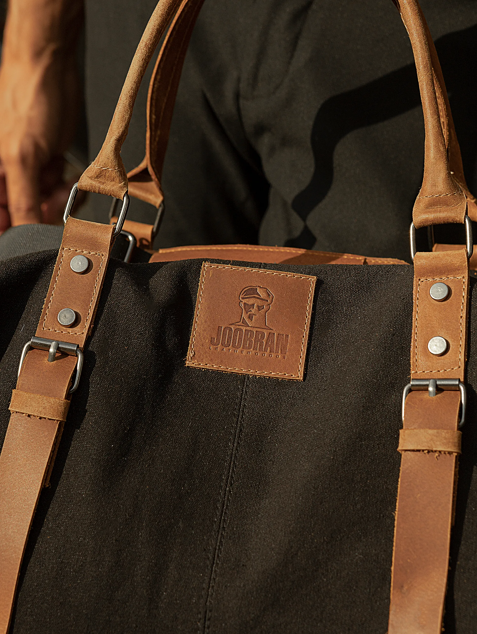Vintage Travel Bag ''100% Cotton canvas & Cow leather''– Black
