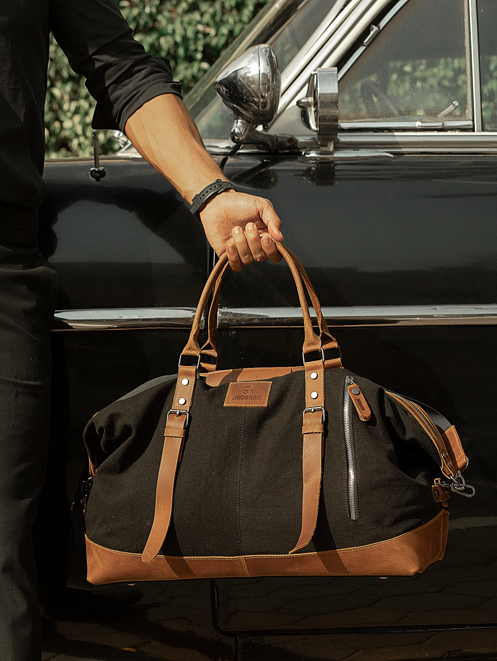 Vintage Travel Bag ''100% Cotton canvas & Cow leather''– Black