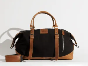 Vintage Travel Bag ''100% Cotton canvas & Cow leather''– Black