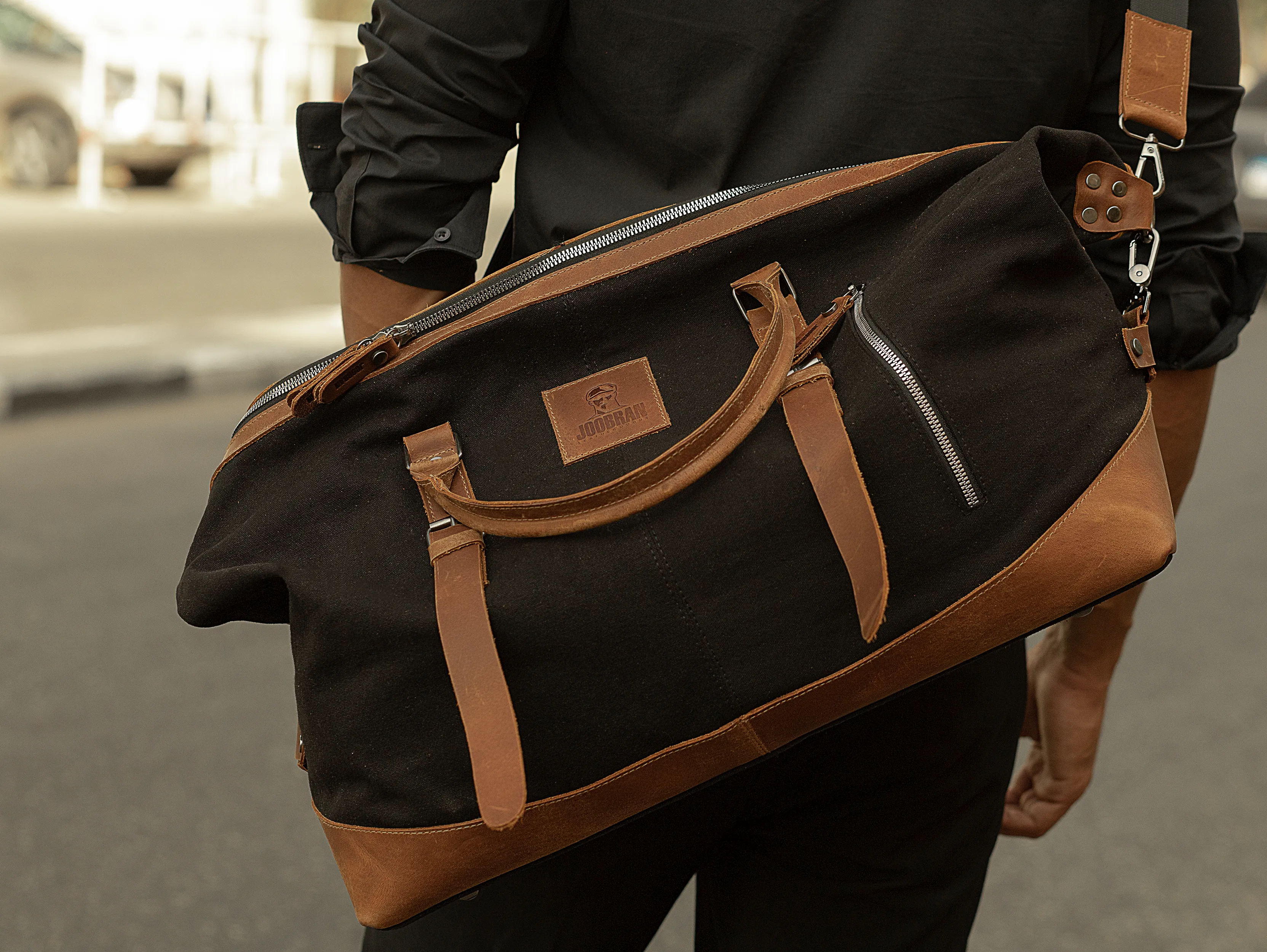 Vintage Travel Bag ''100% Cotton canvas & Cow leather''– Black